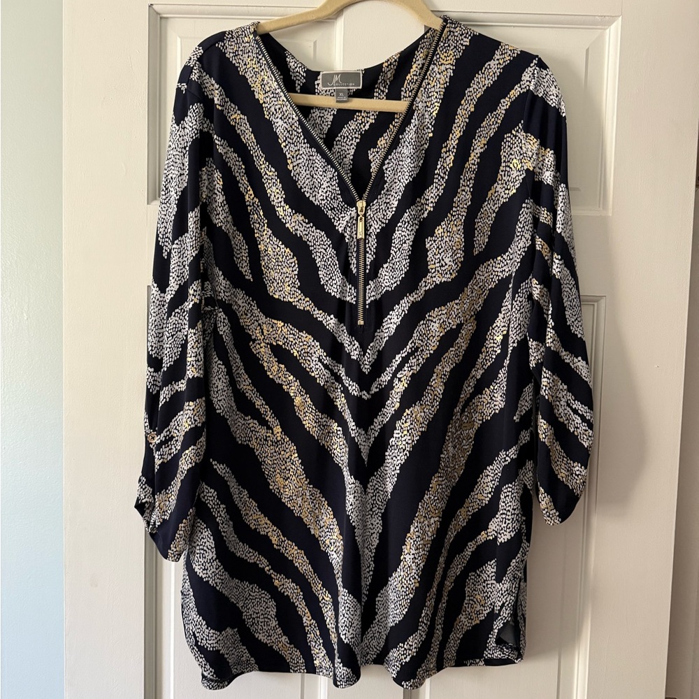JM Collection Black and Gold Patterned Tunic XL